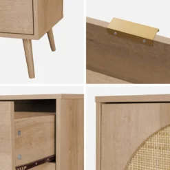 sweeek Credenza in legno e canna a 2 ante e 3 cassetti, 150cm