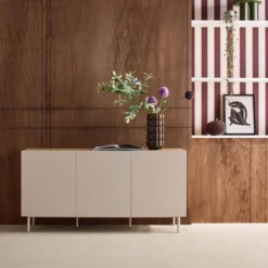 sweeek Credenza in metallo e decorazione in legno 3 ante, 150cm