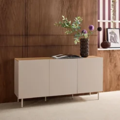 sweeek Credenza in metallo e decorazione in legno 3 ante, 150cm