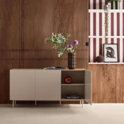 sweeek Credenza in metallo e decorazione in legno 3 ante, 150cm