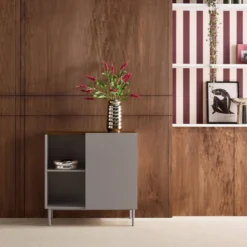 sweeek Credenza in metallo e decorazione in legno 1 anta, 80cm
