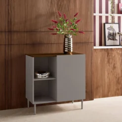 sweeek Credenza in metallo e decorazione in legno 1 anta, 80cm