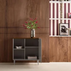 sweeek Credenza in metallo e decorazione in legno 1 anta, 80cm