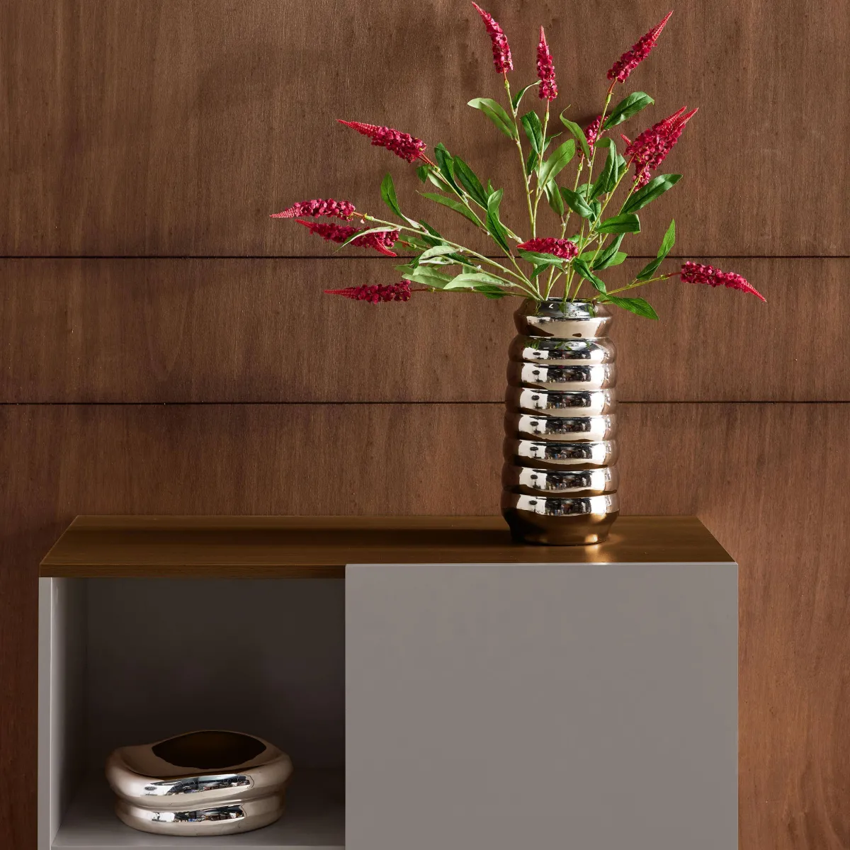 sweeek Credenza in metallo e decorazione in legno 1 anta, 80cm