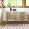 sweeek Credenza in vimini ed effetto legno a 3 ante, 120cm