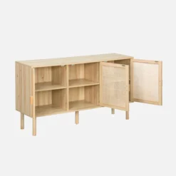 sweeek Credenza in vimini ed effetto legno a 3 ante, 120cm