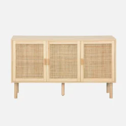 sweeek Credenza in vimini ed effetto legno a 3 ante, 120cm