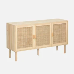 sweeek Credenza in vimini ed effetto legno a 3 ante, 120cm