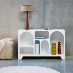 sweeek Credenza organica a 6 scomparti effetto legno, 120cm