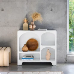 sweeek Credenza organica a 4 scomparti effetto legno bianco, 90cm