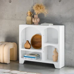 sweeek Credenza organica a 4 scomparti effetto legno bianco, 90cm