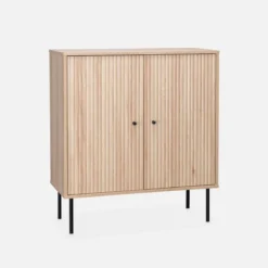 sweeek Credenza scanalate effetto legno a 2 ante, 83.5cm