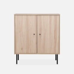 sweeek Credenza scanalate effetto legno a 2 ante, 83.5cm