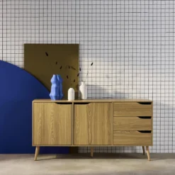 sweeek Credenza scandinava a 2 ante effetto legno di noce, 160cm