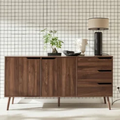 Credenza scandinava a 2 ante effetto legno di noce, 160cm