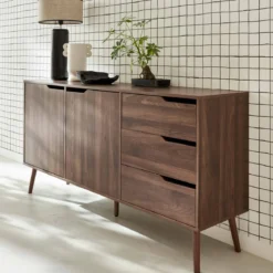 Credenza scandinava a 2 ante effetto legno di noce, 160cm
