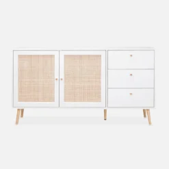 sweeek Credenza scandinava a 2 ante in canna, 150cm