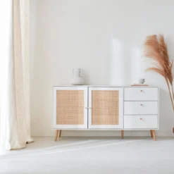 sweeek Credenza scandinava a 2 ante in canna, 150cm