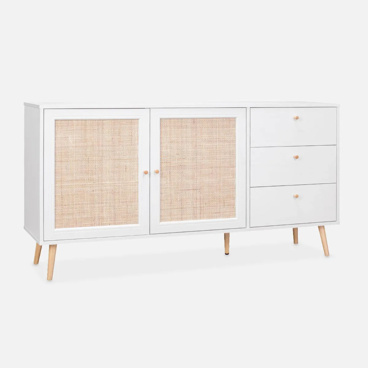 sweeek Credenza scandinava a 2 ante in canna, 150cm