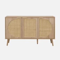 sweeek Credenza scandinava con decoro in legno e canna, 120cm