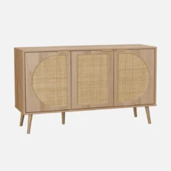 sweeek Credenza scandinava con decoro in legno e canna, 120cm