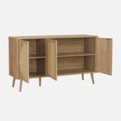 sweeek Credenza scandinava con decoro in legno e canna, 120cm