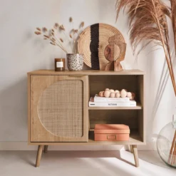 sweeek Credenza scandinava con decoro, legno arrotondato, 80cm