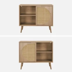 sweeek Credenza scandinava con decoro, legno arrotondato, 80cm