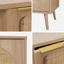sweeek Credenza scandinava con decoro, legno arrotondato, 80cm