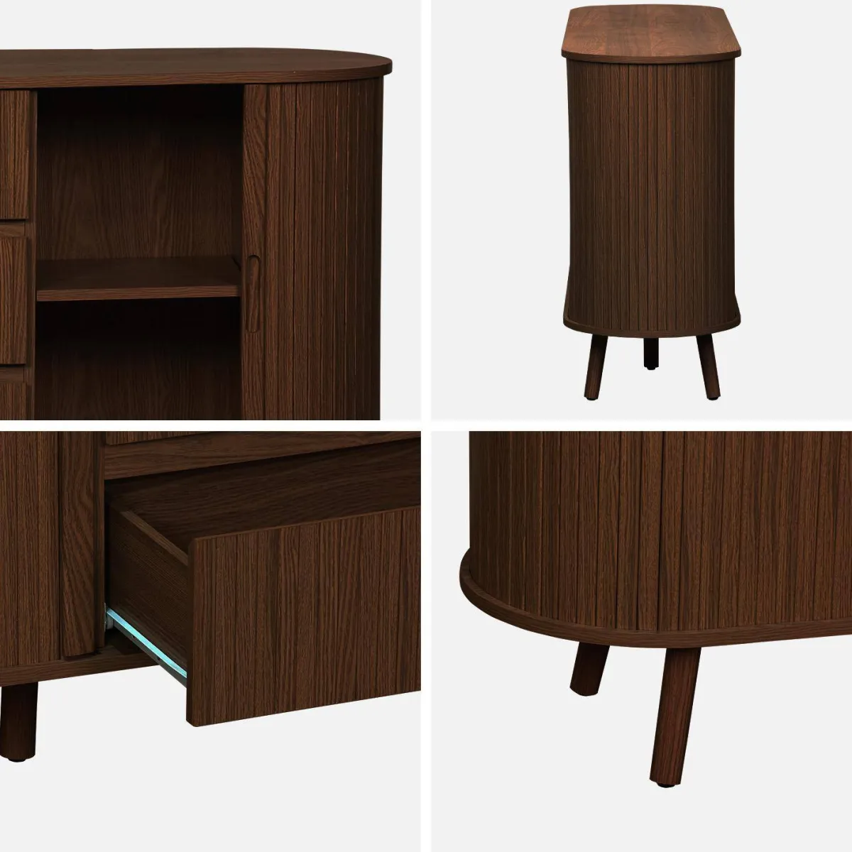 sweeek Credenza scandinava effetto legno scanalato 2 ante scorrevoli, 150cm