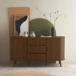 sweeek Credenza scandinava effetto legno scanalato 2 ante scorrevoli, 150cm
