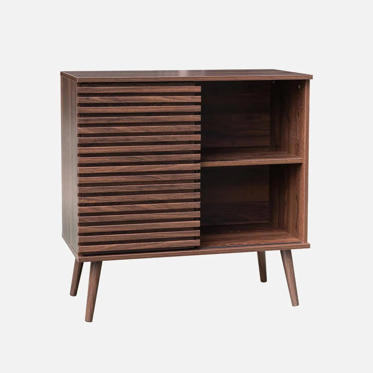 sweeek Credenza scandinava effetto legno e anta scorrevole scanalata, 80cm