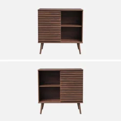 sweeek Credenza scandinava effetto legno e anta scorrevole scanalata, 80cm
