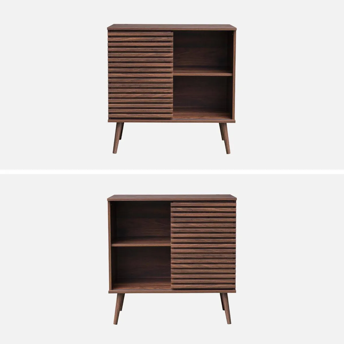 sweeek Credenza scandinava effetto legno e anta scorrevole scanalata, 80cm
