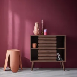 sweeek Credenza scandinava effetto legno e anta scorrevole scanalata, 80cm