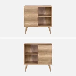 Credenza scandinava effetto legno e anta scorrevole scanalata, 80cm