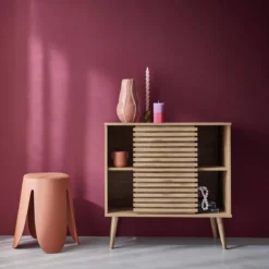Credenza scandinava effetto legno e anta scorrevole scanalata, 80cm