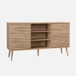 sweeek Credenza scandinava in legno con 2 ante scorrevoli scanalate, 140cm