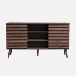 Credenza scandinava in legno con 2 ante scorrevoli scanalate, 140cm