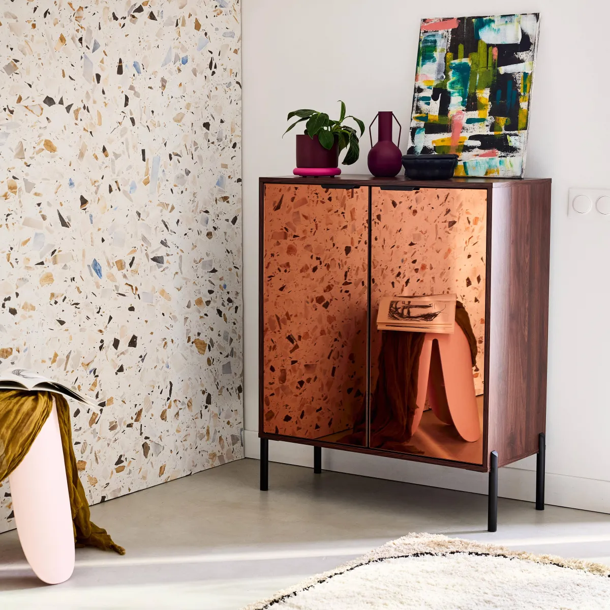 sweeek Credenza vintage effetto legno di noce, 83cm