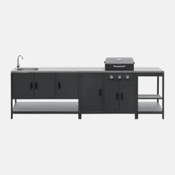 sweeek Cucina da esterno 3 moduli con barbecue a gas 3 bruciatori su piedi, termometro