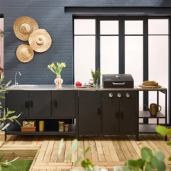sweeek Cucina da esterno 3 moduli con barbecue a gas 3 bruciatori su piedi, termometro