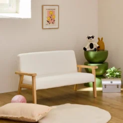 sweeek Divanetto per bambini in tessuto bouclé legno di hevea, 2 posti