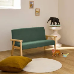 sweeek Divanetto per bambini in velluto a coste e legno di gomma, 2 posti