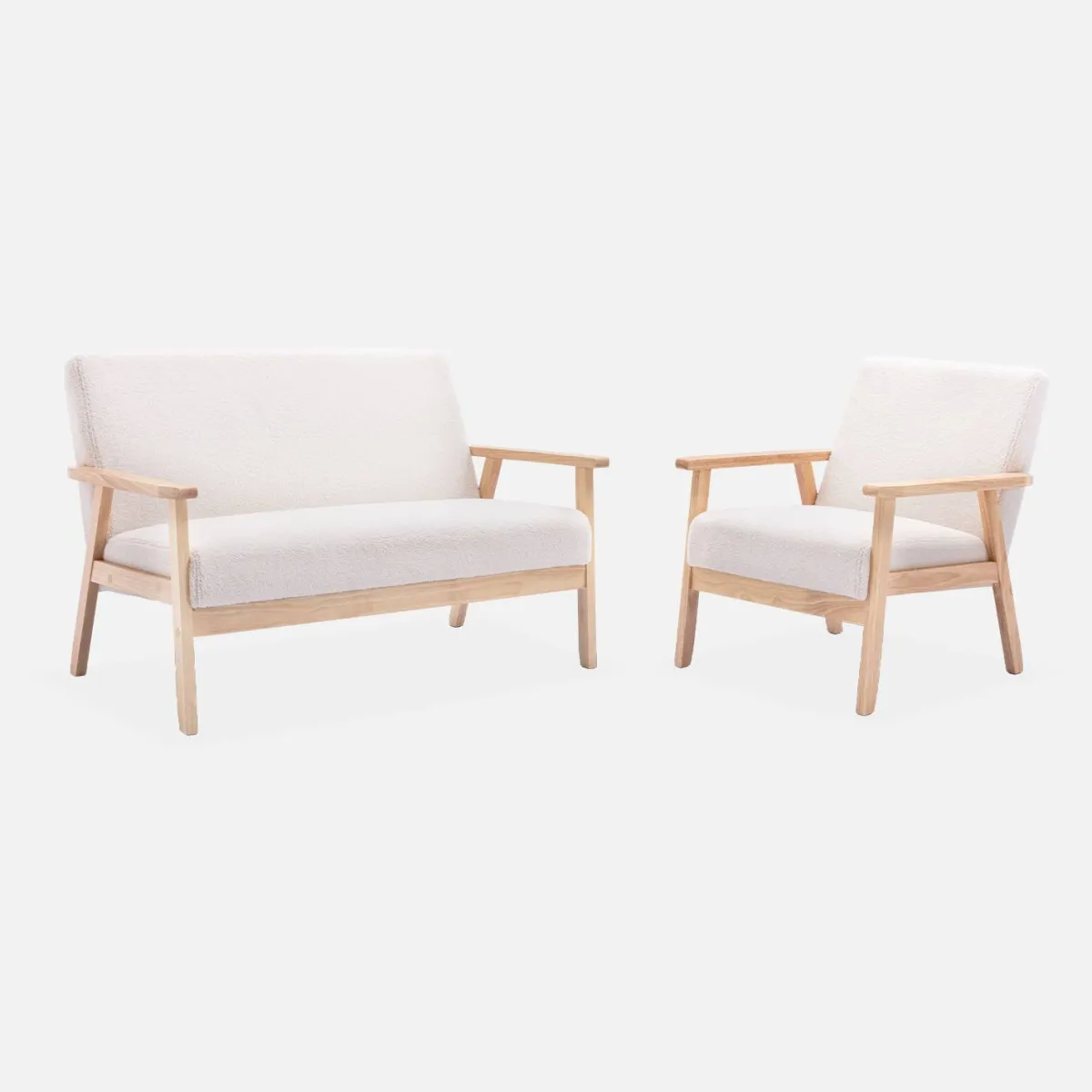 sweeek Divano in bouclé con gambe in legno, 2 posti