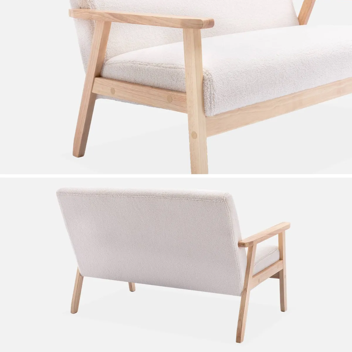 sweeek Divano in bouclé con gambe in legno, 2 posti