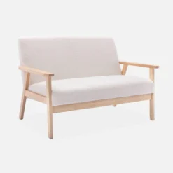 sweeek Divano in bouclé con gambe in legno, 2 posti