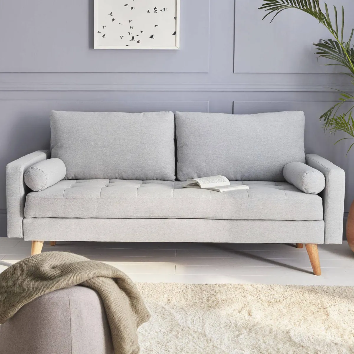 sweeek Divano in stile scandinavo in tessuto semplice, 3 posti