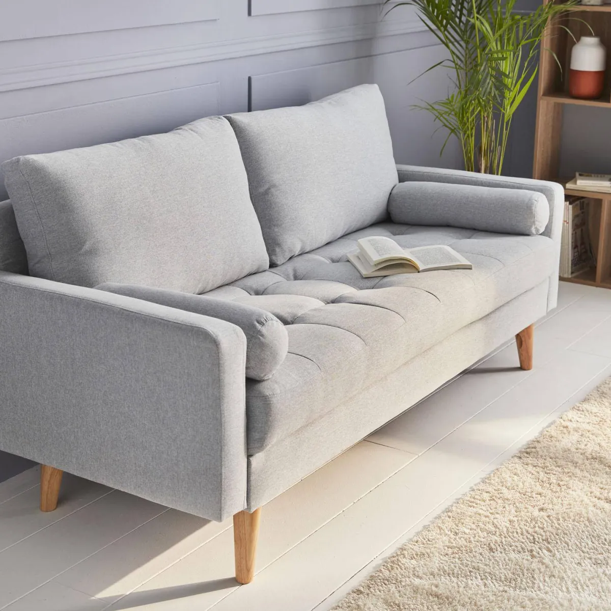 sweeek Divano in stile scandinavo in tessuto semplice, 3 posti