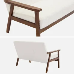 sweeek Divano in tessuto bouclé con gambe in legno tinto noce chiaro, 2 posti